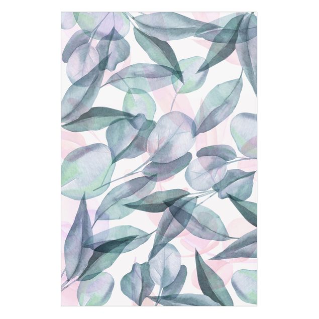 Raamfolie - Blue And Pink Eucalyptus Leaves Watercolour