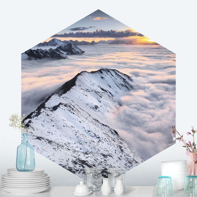 Hexagon Behang View Of Clouds And Mountains