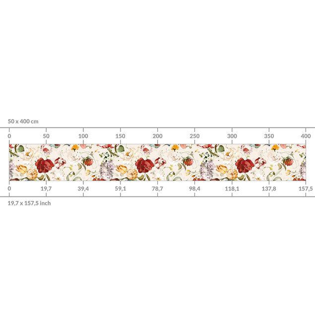 Keukenachterwanden - Flowers Watercolour Vintage Pattern on Beige