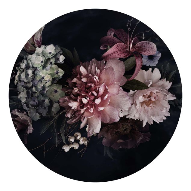 Behangcirkel Flowers With Fog On Black