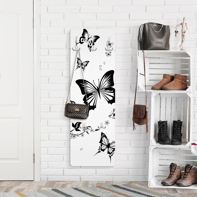 Wandkapstokken houten paneel Flowers and Butterflies