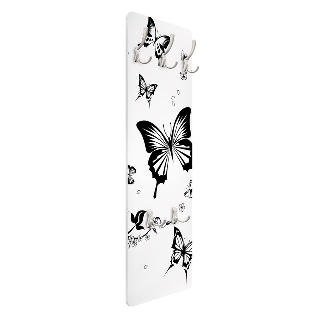 Wandkapstokken houten paneel Flowers and Butterflies