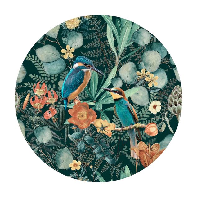 Vloerkleed natuur Floral Paradise Kingfisher And Hummingbird
