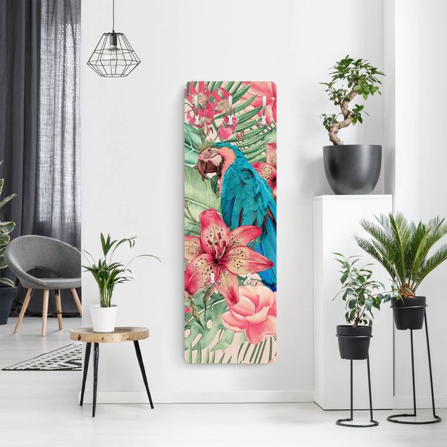 Wandkapstokken houten paneel Floral Paradise Tropical Parrot