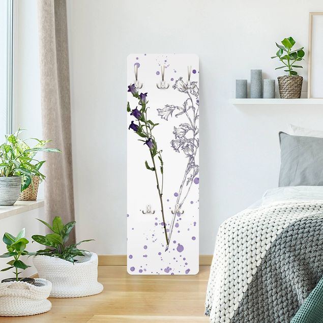 Wandkapstokken houten paneel Botanical Watercolour - Bellflower