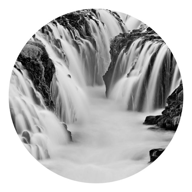 Behangcirkel Brúarfoss Waterfall In Iceland Black And White