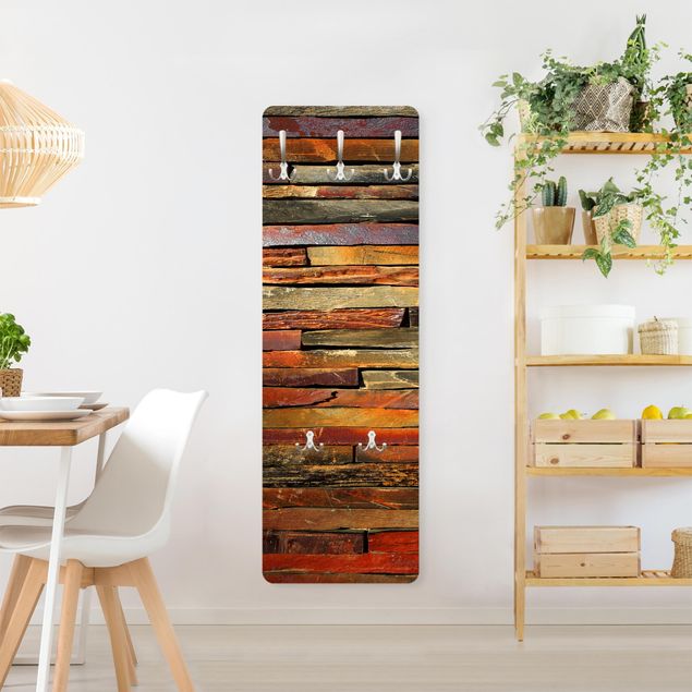 Wandkapstokken houten paneel Stack of Planks