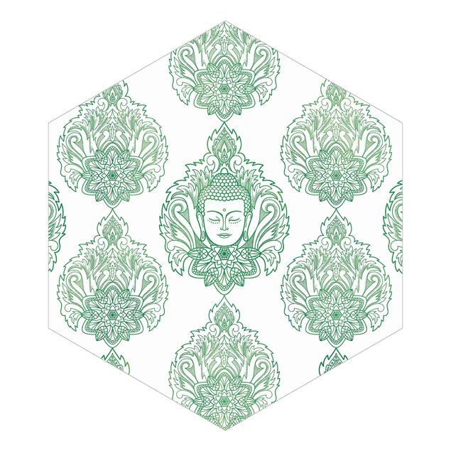 Hexagon Behang Buddha And Lotus