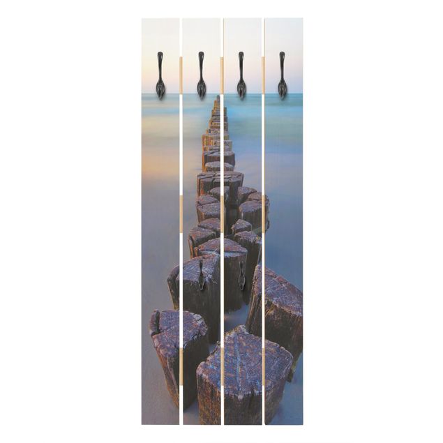 Wandkapstokken houten pallet Groynes At Sunset At The Ocean