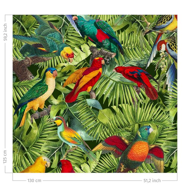 bloem gordijnen Colourful Collage - Parrots In The Jungle