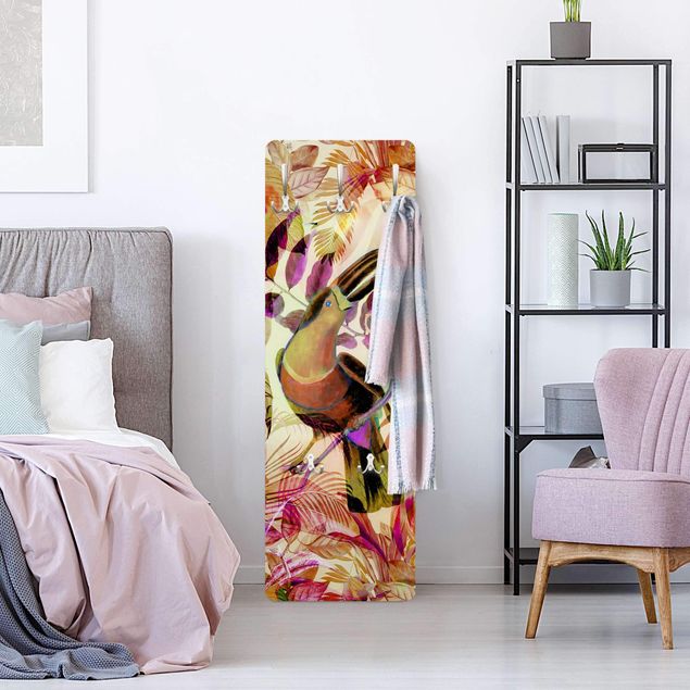 Wandkapstokken houten paneel Colourful Collage - Toucan