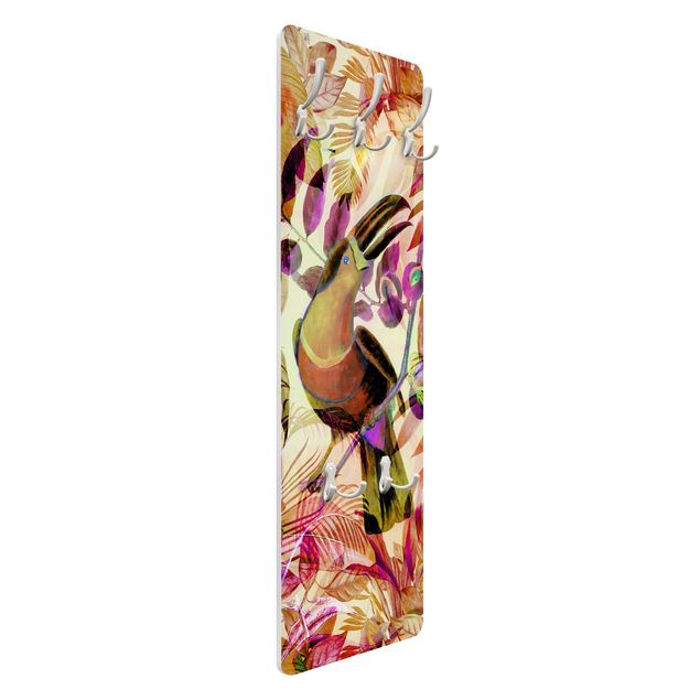 Wandkapstokken houten paneel Colourful Collage - Toucan