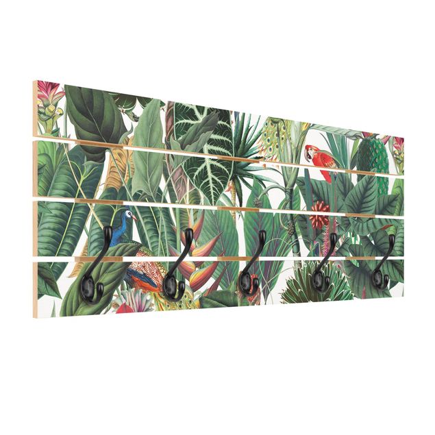 Wandkapstokken houten pallet Colourful Tropical Rainforest Pattern