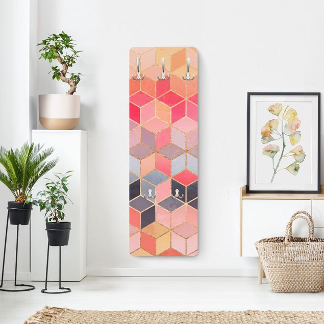 Wandkapstokken houten paneel - Colourful Pastel Golden Geometrie