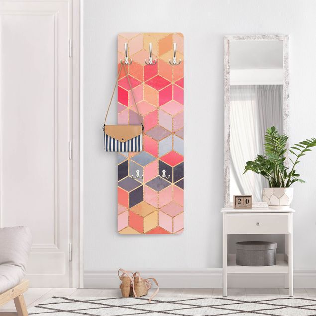 Wandkapstokken houten paneel - Colourful Pastel Golden Geometrie