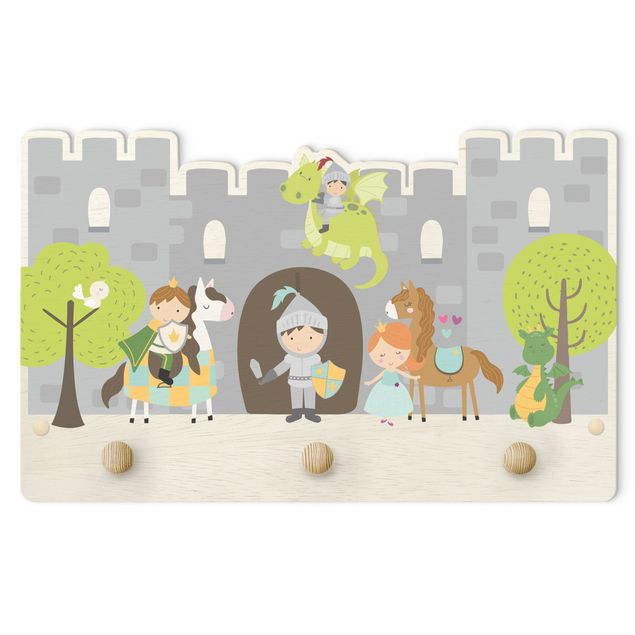 Wandkapstokken voor kinderen Castle Knight Dragon Princes And Princess