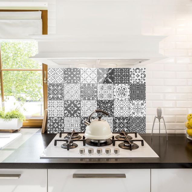 Spatscherm keuken Tile Pattern Mix Gray White