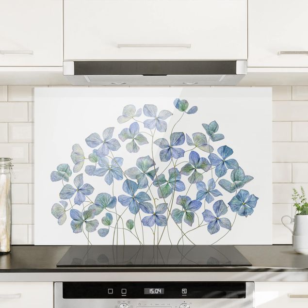 Spatscherm keuken Blue Hydrangea Flowers
