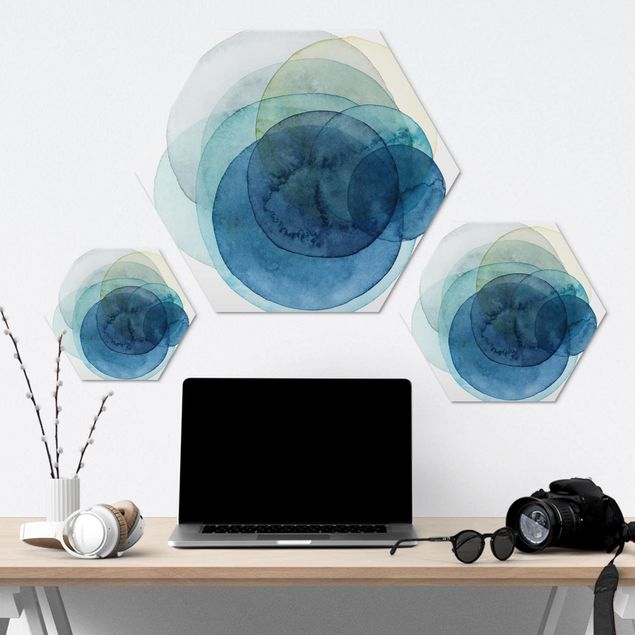 Hexagons Aluminium Dibond schilderijen Big Bang - Blue