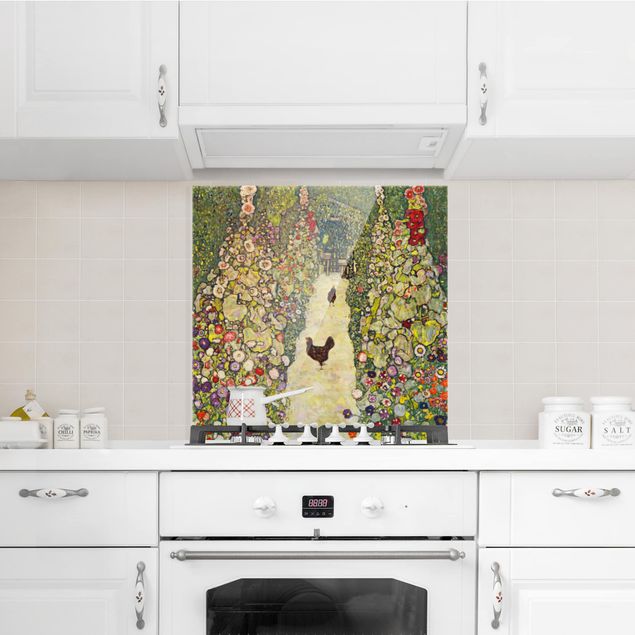 Spatscherm keuken Gustav Klimt - Garden Way With Chickens