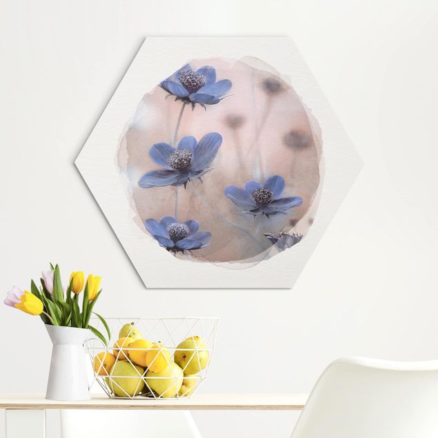 Hexagons Aluminium Dibond schilderijen Water Colours - Blue Kosmeen