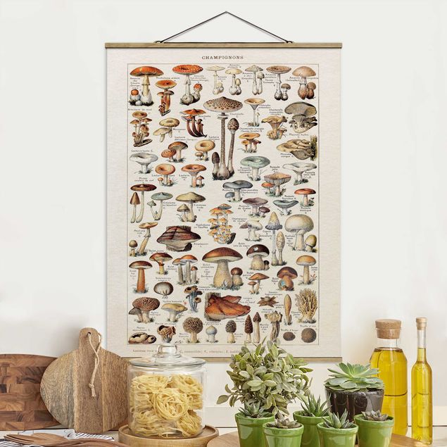 Stoffen schilderij met posterlijst Vintage Board Mushrooms