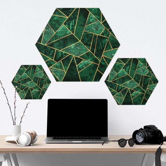 Hexagons Forex schilderijen Dark Emerald With Gold