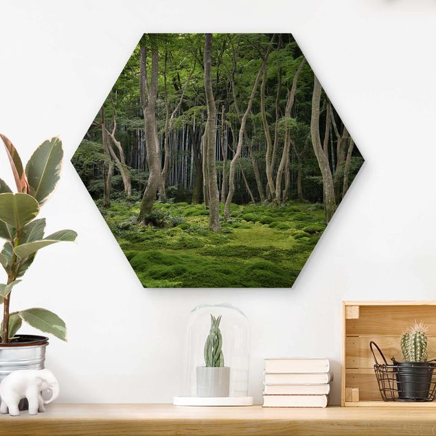 Hexagons houten schilderijen Japanese Forest