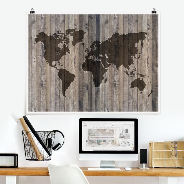 Posters Wood World Map