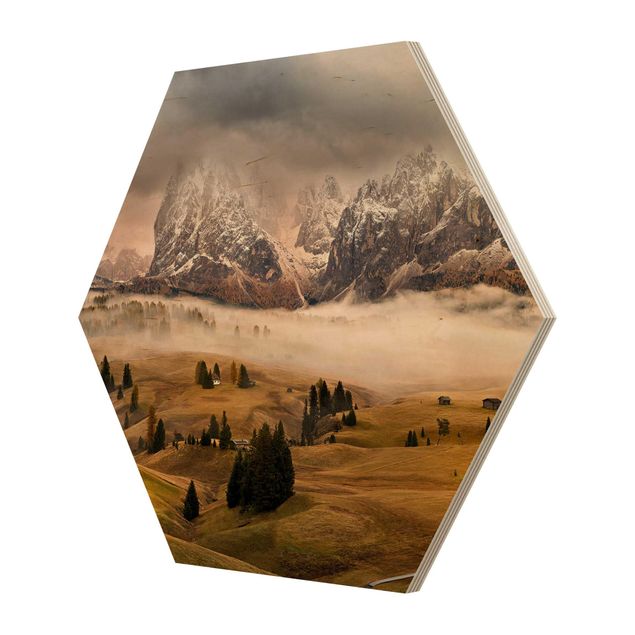 Hexagons houten schilderijen Myths of the Dolomites