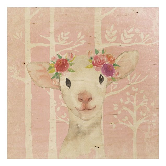 Houten schilderijen Watercolour Pink Sheep
