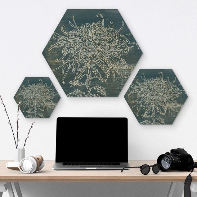 Hexagons houten schilderijen Indigo Plants I