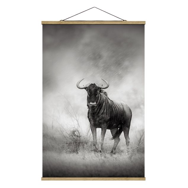 Stoffen schilderij met posterlijst Staring Wildebeest