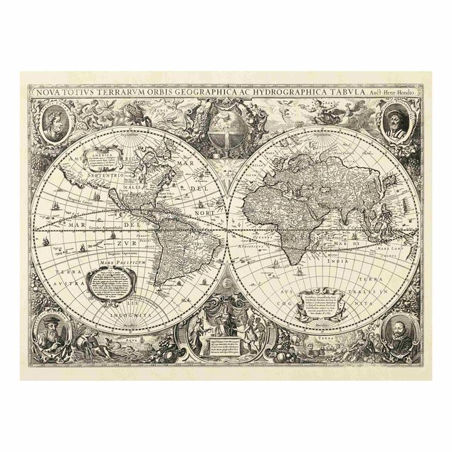 Spatscherm keuken Vintage World Map Antique Illustration