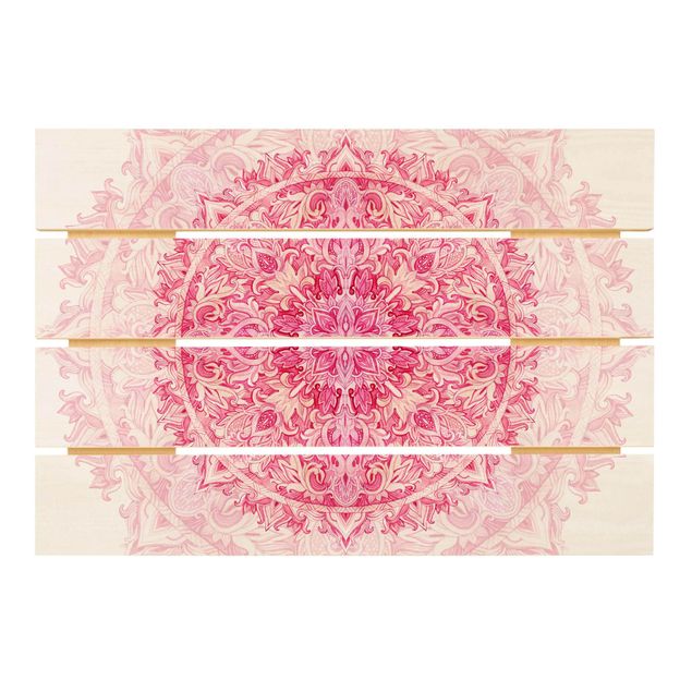 Houten schilderijen op plank Mandala Watercolour Ornament Pink