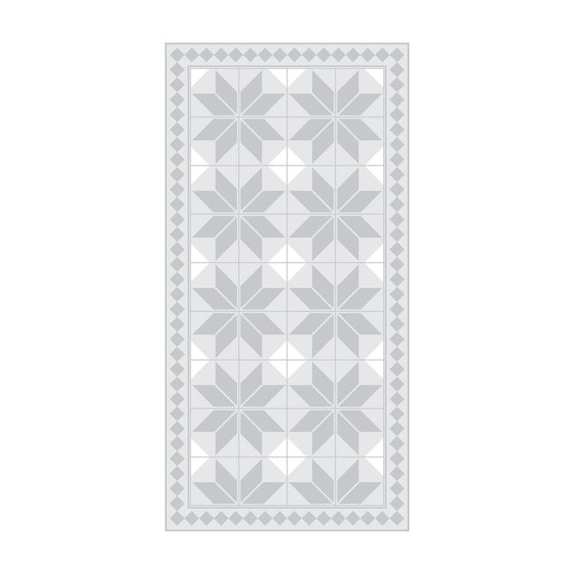 Vloerkleden grijs Geometrical Tiles Star Flower Grey With Narrow Border