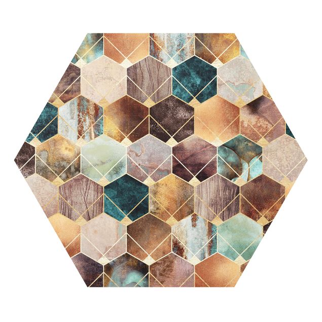 Hexagons Forex schilderijen Turquoise Geometry Golden Art Deco