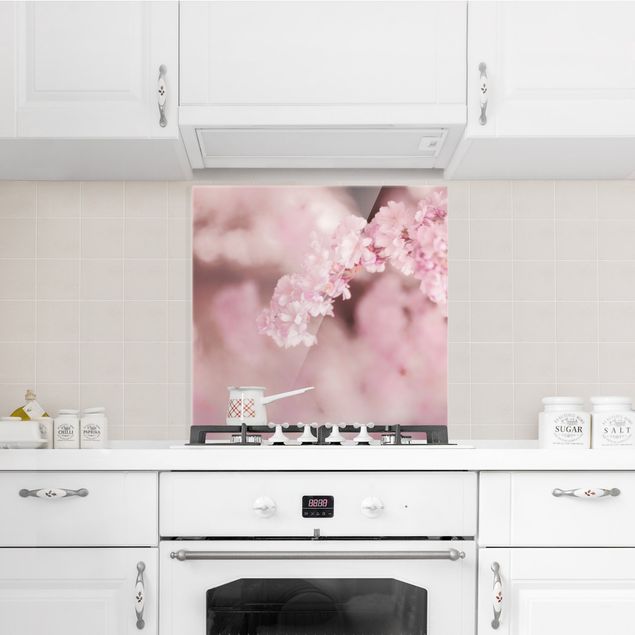 Spatscherm keuken Cherry Blossoms In Purple Light