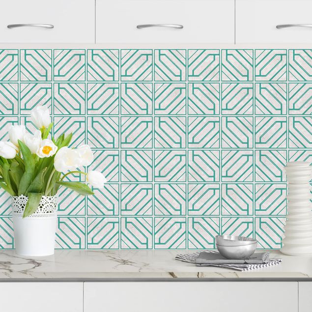 Achterwand voor keuken patroon Rhomboidal Geometry Turquoise