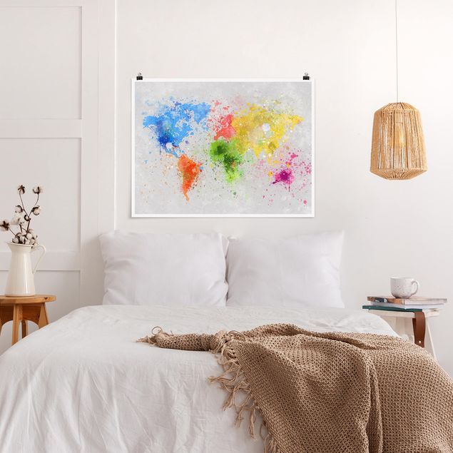 Posters Colourful Splodges World Map
