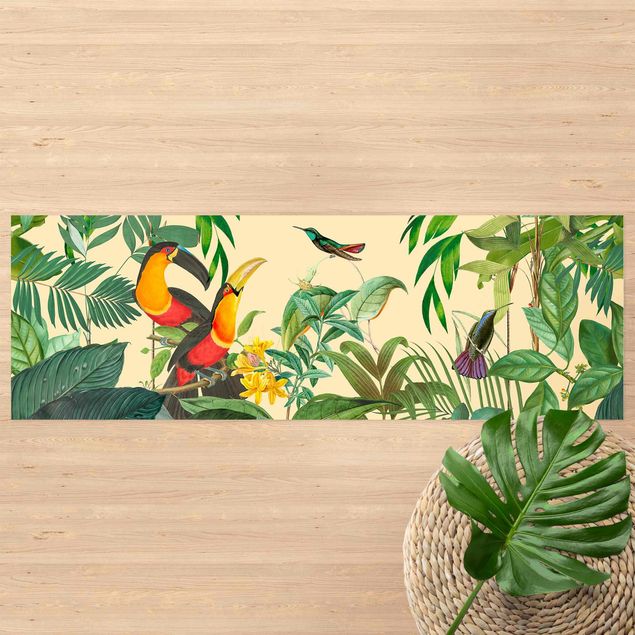 Vloerkleed modern Vintage Collage - Birds in the Jungle