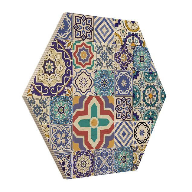 Hexagons houten schilderijen Backsplash - Elaborate Portoguese Tiles