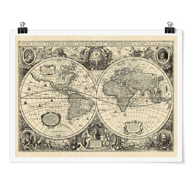 Posters Vintage World Map Antique Illustration