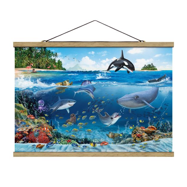 Stoffen schilderij met posterlijst Animal Club International - Underwater World With Animals