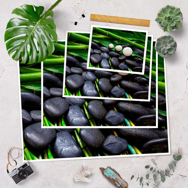 Posters Green Bamboo With Zen Stones