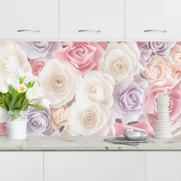 Achterwand voor keuken bloemen Pastel Paper Art Roses