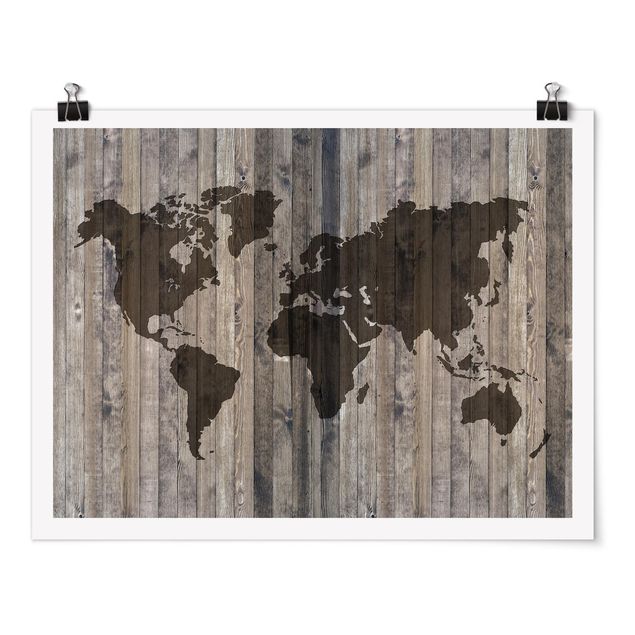 Posters Wood World Map