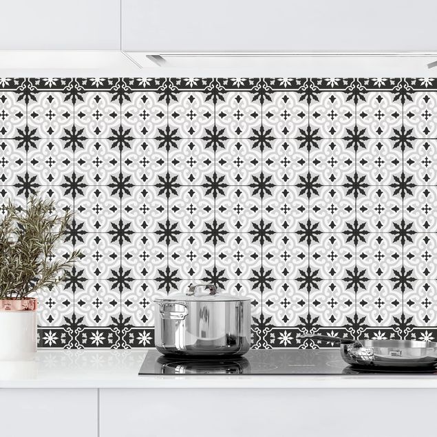 Achterwand voor keuken en zwart en wit Geometrical Tile Mix Cross Black