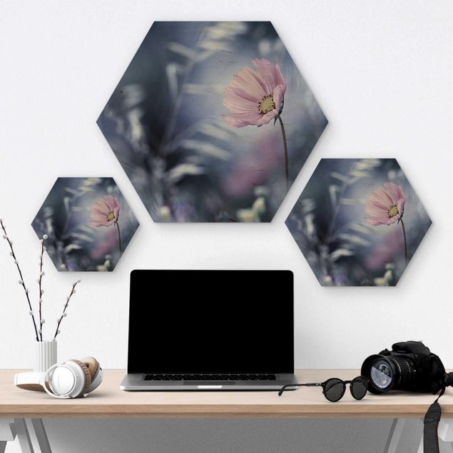 Hexagons houten schilderijen Bloom In Pastel
