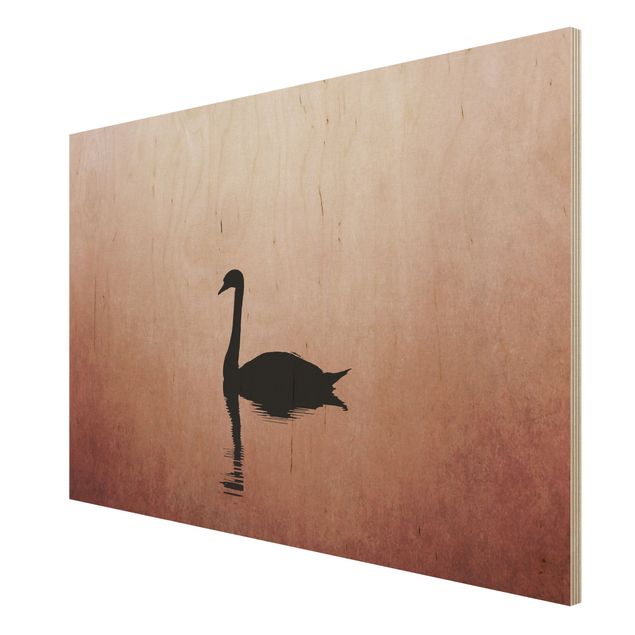 Houten schilderijen Swan In Sunset